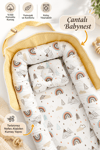 Jaju Baby Nest Çantalı Babynest Taşınabilir Anne Yanı Dağlı Sarı Pike Babynest