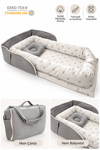Jaju Baby Nest Gri Waffle Micky Desenli Çantalı Babynest Bebek Çantası Taşınabilir Anne Yanı Yatağı