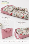 Jaju Baby Nest Pembe Orman Desenli Çantalı Babynest Bebek Çantası Taşınabilir Anne Yanı Yatağı