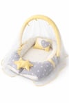 Jaju Baby Nest Sarı-Gri Tasarım Cibinlik ve Oyuncak Askılı Lüx Tasarım Babynest