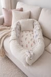 Jaju Baby Örgü Kumaş ve Tüy Desenli Poplin Kumaş Ponponlu Babynest