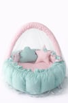 Jaju Baby Pembe - Mint  Tasarım Lüx Oyun Minderi Babynest Cibinlik Tül Oyuncak Aparat Set