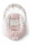 Jaju Baby Pudra Wafle Pike Kumaş Poplin Kumaş Ponponlu Babynest ve Yorgan Oyuncak Aparat ve Tül Set