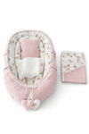 Jaju Baby Pudra Wafle Pike Kumaş Poplin Kumaş Ponponlu Babynest ve Yorgan Oyuncak Aparat ve Tül Set