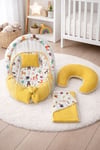 Jaju Baby Sarı Örgü Pike Kumaş ve Orman Müslin Kumaş Ponponlu 6 Parça Babynest Set