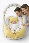 Jaju Baby Sarı Waffle Pike Kumaş Ceylan Tasarım Ponponlu Babynest Oyuncak Aparat ve Tül Set