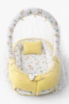 Jaju Baby Sarı Waffle Pike Kumaş Ceylan Tasarım Ponponlu Babynest Oyuncak Aparat ve Tül Set