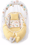 Jaju Baby Sarı Wafle Pike Kumaş Ceylan Tasarım Ponponlu Babynest ve Yorgan Oyuncak Aparat ve Tül Set