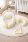 Jaju Baby Sarı Wafle Pike Kumaş Ceylan Tasarım Ponponlu Ponponlu 6 Parça Babynest Set