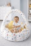 Jaju Baby Sarı Yıldız Desenli Tasarım Lüx Oyun Minderi Babynest Cibinlik Tül Oyuncak Aparat Set