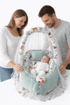 Jaju Baby Yeşil Örgü Pike Kumaş ve Orman Kumaş Ponponlu Babynest Oyuncak Aparat ve Tül Set