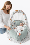 Jaju Baby Yeşil Örgü Pike Kumaş ve Orman Kumaş Ponponlu Babynest Oyuncak Aparat ve Tül Set