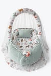 Jaju Baby Yeşil Örgü Pike Kumaş ve Orman Kumaş Ponponlu Babynest Oyuncak Aparat ve Tül Set