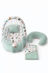 Jaju Baby Yeşil Örgü Pike Kumaş ve Orman Kumaş Ponponlu 6 Parça Babynest Set