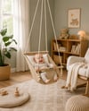 Jaju Rüya Ahşap Bebek Hamak %100 Pamuklu Ev Tipi Tavan Salıncak Bej Renk