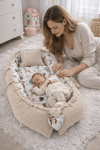Orman Desenli Bej Örgü Kumaş Lüx Babynest - Güvenli Bebek Uyku Yatağı