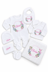 Pembe Nakışlı ve İsim İşlemeli Bebek Yeni Doğan Set