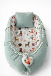 Yeşil Örgü Kumaş ve Orman Desenli Lüx Babynest - Premium Babynest