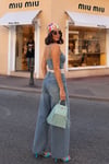 Bohem Detaylı Denim Büstiyer Bol Paça Pantolon İkili Takım 10350