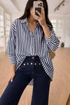 Çizgili Oversize Basic Gömlek 3504