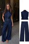 Dik Yaka Denim Yelek ve Bol Paça Pantolon İkili Takım 10363