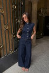 Dik Yaka Denim Yelek ve Bol Paça Pantolon İkili Takım 10363