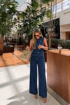Hakim Yaka Gold Düğmeli Denim Yelek ve Bol Paça Pantolon Takım 10362