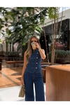 Hakim Yaka Gold Düğmeli Denim Yelek ve Bol Paça Pantolon Takım 10362