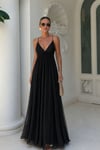 İnce Askılı Dantel Detaylı V Yaka Şifon Maxi Abiye Elbise 2065