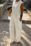 Jakarlı Kolsuz Peplum Bluz ve Bol Paça Pantolon Takım 10367