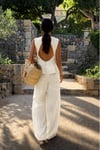 Jakarlı Kolsuz Peplum Bluz ve Bol Paça Pantolon Takım 10367
