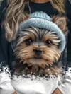 Kadın Uzun Kollu Bisiklet Yaka Köpek Baskılı şardonlu Dalgıç Bluz
