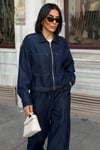 Lacivert Denim Fermuarlı Ceket ve Bol Paça Pantolon İkili Takım 10373