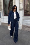 Lacivert Denim Fermuarlı Ceket ve Bol Paça Pantolon İkili Takım 10373