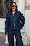 Lacivert Denim Fermuarlı Ceket ve Bol Paça Pantolon İkili Takım 10373