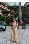 Pastel Çizgili Straplez Maxi Elbise 2062