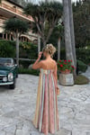 Pastel Çizgili Straplez Maxi Elbise 2062