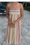 Pastel Çizgili Straplez Maxi Elbise 2062