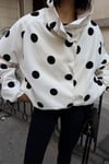 Puantiyeli Dik Yaka Oversize Kısa Ceket 6202