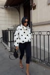 Puantiyeli Dik Yaka Oversize Kısa Ceket 6202