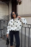 Puantiyeli Dik Yaka Oversize Kısa Ceket 6202