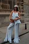 Volan Detaylı Askılı Bluz Geniş Paça Pantolon Takım 10343