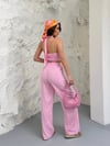 Zr Model Boyundan Bağlamalı Premium Keten Takım - Pembe
