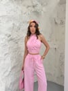Zr Model Boyundan Bağlamalı Premium Keten Takım - Pembe