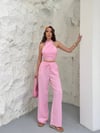Zr Model Boyundan Bağlamalı Premium Keten Takım - Pembe