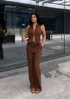 Zr Model Çift Fermuarlı Bluz Pantolon Premium Takım  - Kahve