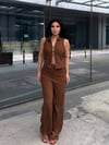 Zr Model Çift Fermuarlı Bluz Pantolon Premium Takım  - Kahve