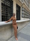 Zr model düz uzun model şık elbise - KAHVE
