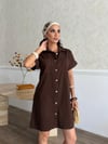 Zr Model Gabardin Premium Gömlek Elbise  - Kahve