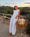 Zr Model Gold Düğmeli Kuşaklı Premium Tulum  - Beyaz